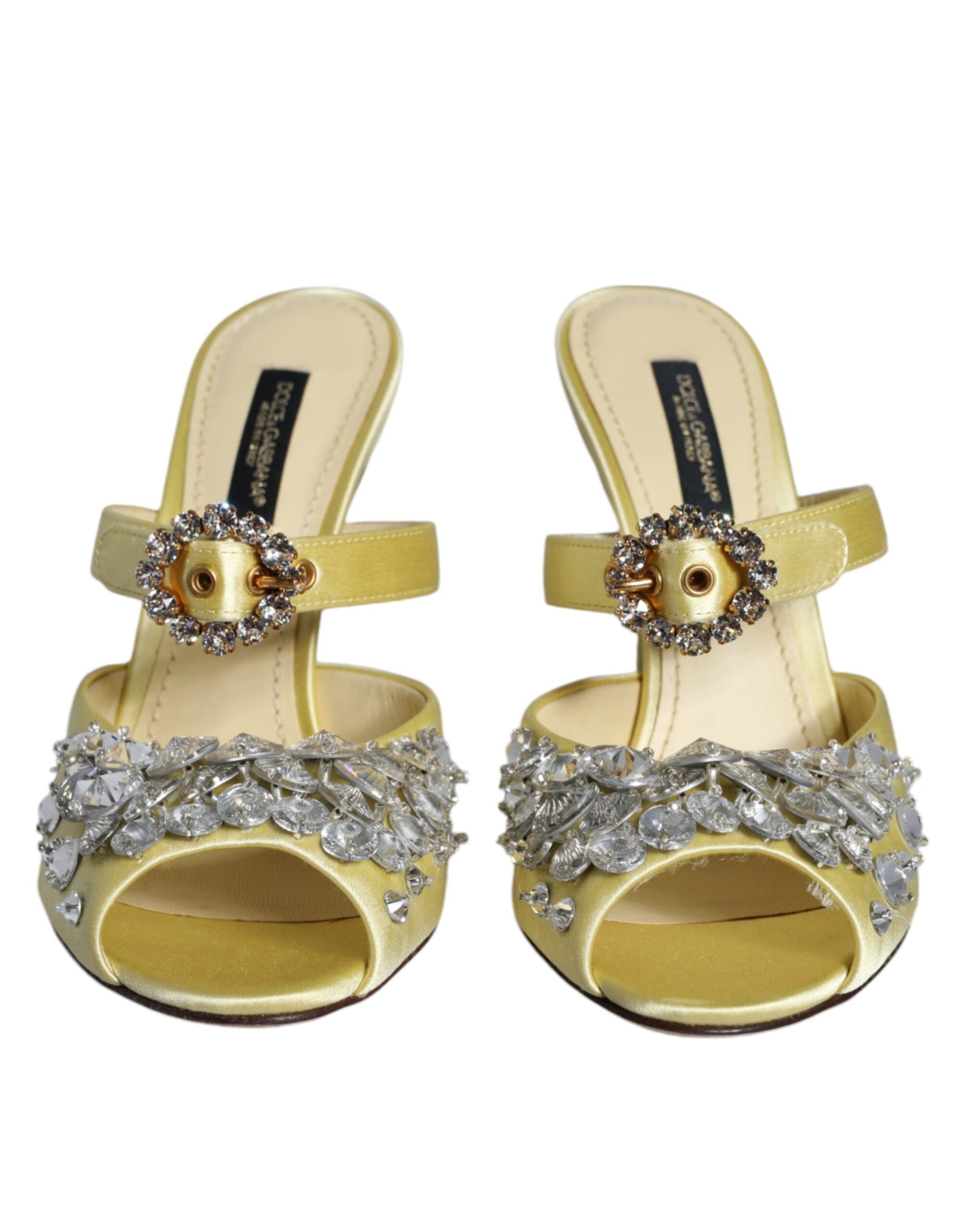 Dolce & Gabbana Yellow Mary Janes Satin Crystal Sandals Shoes by Dolce & Gabbana