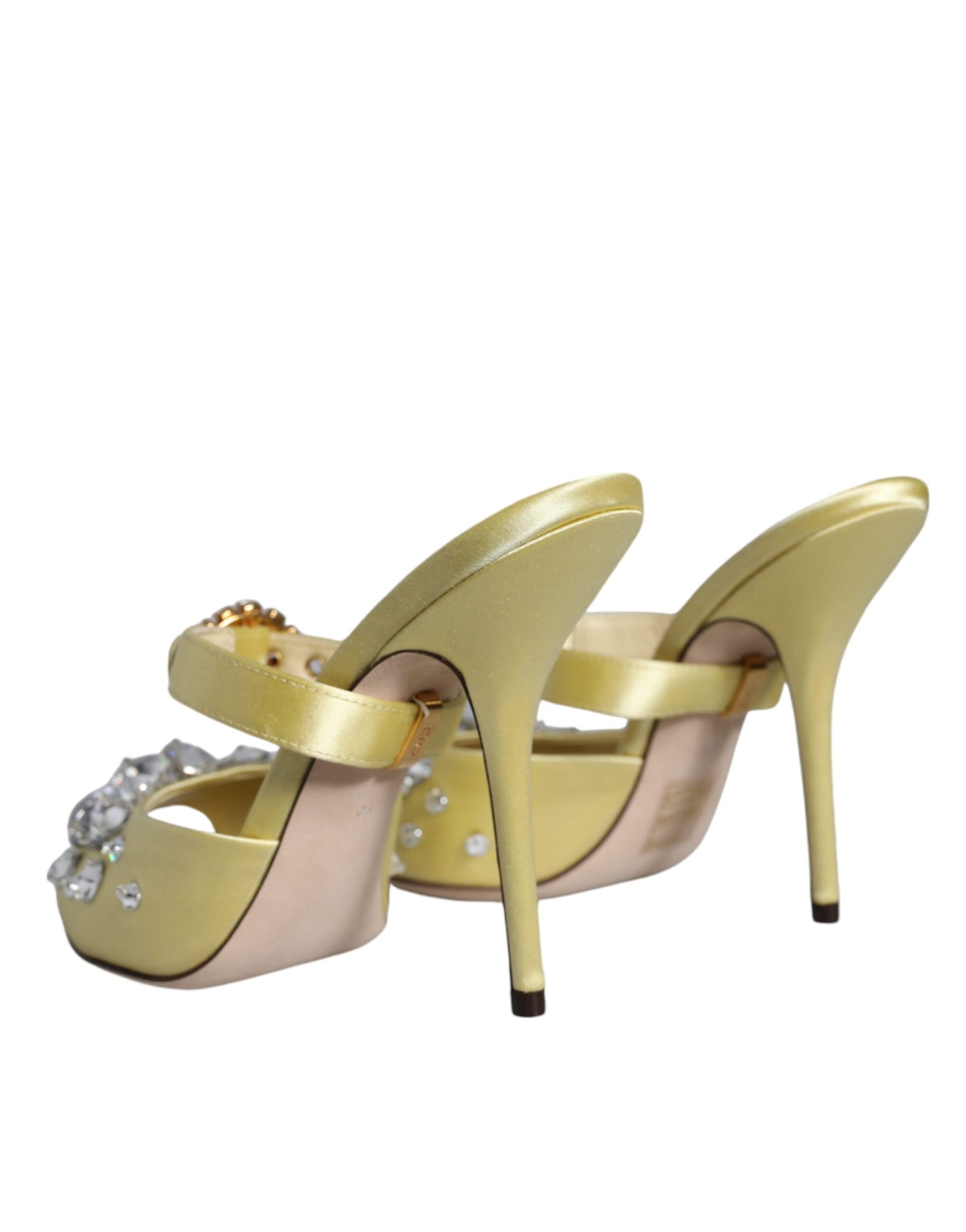 Dolce & Gabbana Yellow Mary Janes Satin Crystal Sandals Shoes by Dolce & Gabbana