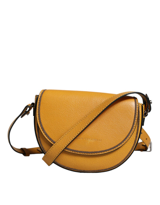 Sac bandoulière en cuir marron clair avec logo Brunello Cucinelli