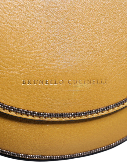 Sac bandoulière en cuir marron clair avec logo Brunello Cucinelli