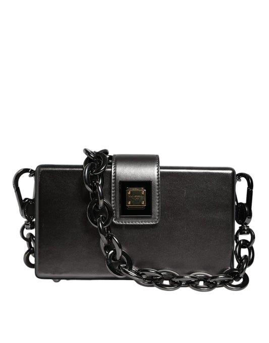 Sac à bandoulière en cuir gris métallisé Dolce &amp; Gabbana DG BOX avec chaîne