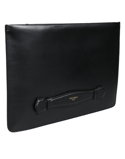 Sac pochette méditerranéen en cuir de veau noir Dolce &amp; Gabbana