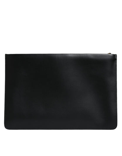 Sac pochette méditerranéen en cuir de veau noir Dolce &amp; Gabbana