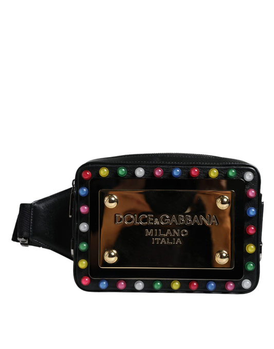 Sac banane Dolce &amp; Gabbana en cuir noir avec logo LED et ceinture