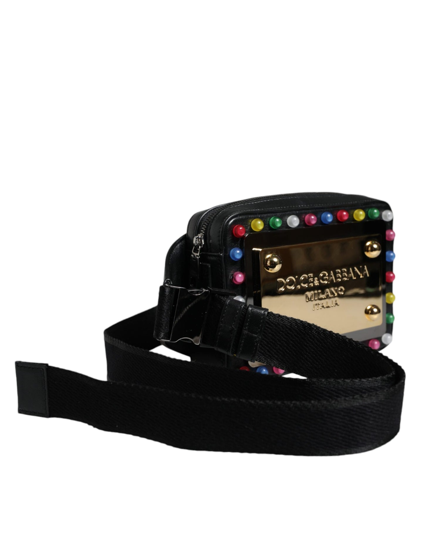 Sac banane Dolce &amp; Gabbana en cuir noir avec logo LED et ceinture