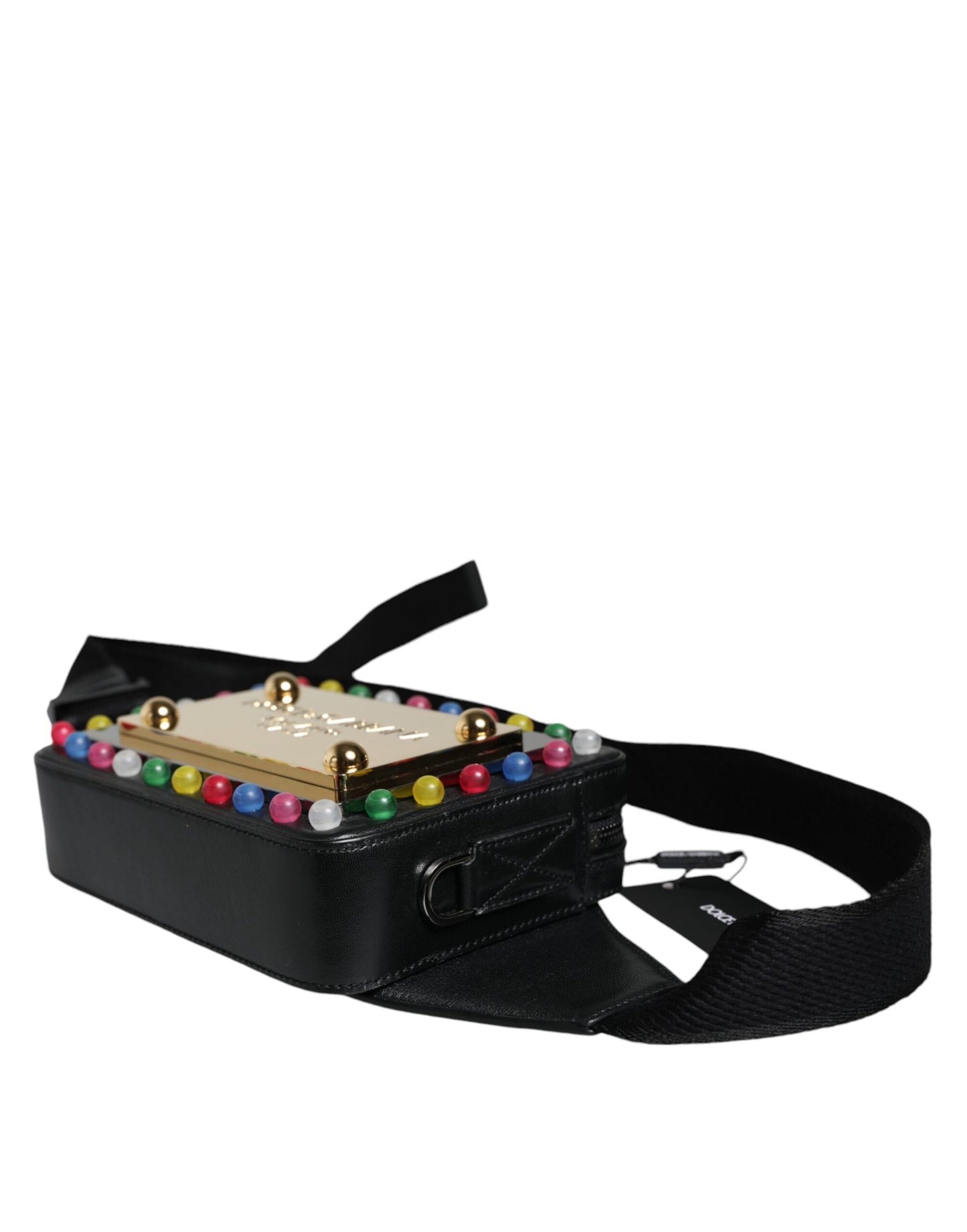 Sac banane Dolce &amp; Gabbana en cuir noir avec logo LED et ceinture