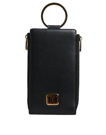 Portefeuille tour de cou en cuir noir Dolce &amp; Gabbana avec plaque logo et porte-cartes