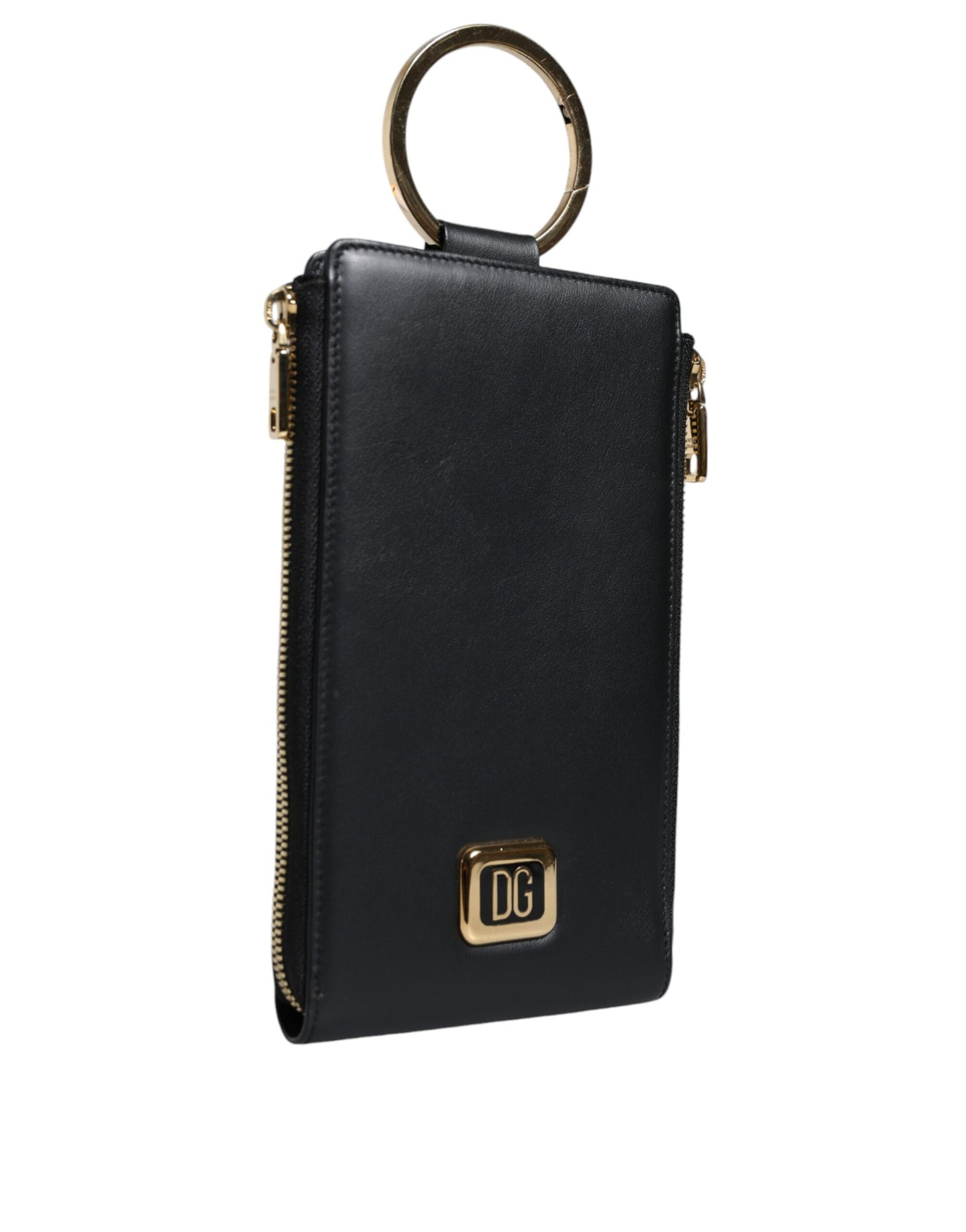 Portefeuille tour de cou en cuir noir Dolce &amp; Gabbana avec plaque logo et porte-cartes