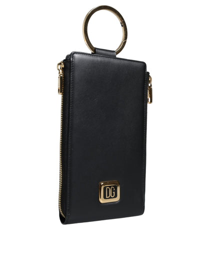 Portefeuille tour de cou en cuir noir Dolce &amp; Gabbana avec plaque logo et porte-cartes