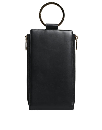 Portefeuille tour de cou en cuir noir Dolce &amp; Gabbana avec plaque logo et porte-cartes
