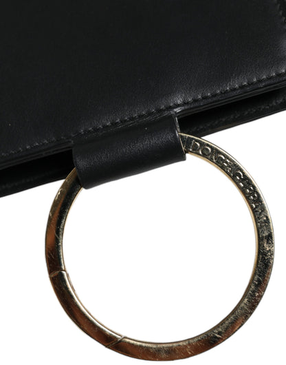 Portefeuille tour de cou en cuir noir Dolce &amp; Gabbana avec plaque logo et porte-cartes