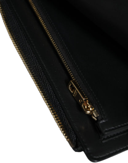Portefeuille tour de cou en cuir noir Dolce &amp; Gabbana avec plaque logo et porte-cartes