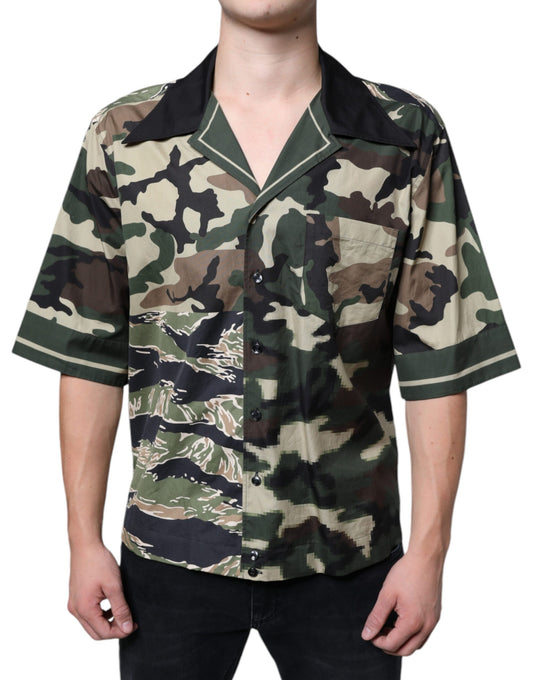 Dolce & Gabbana Multicolor Camouflage Button Down Men Casual Shirt by Dolce & Gabbana