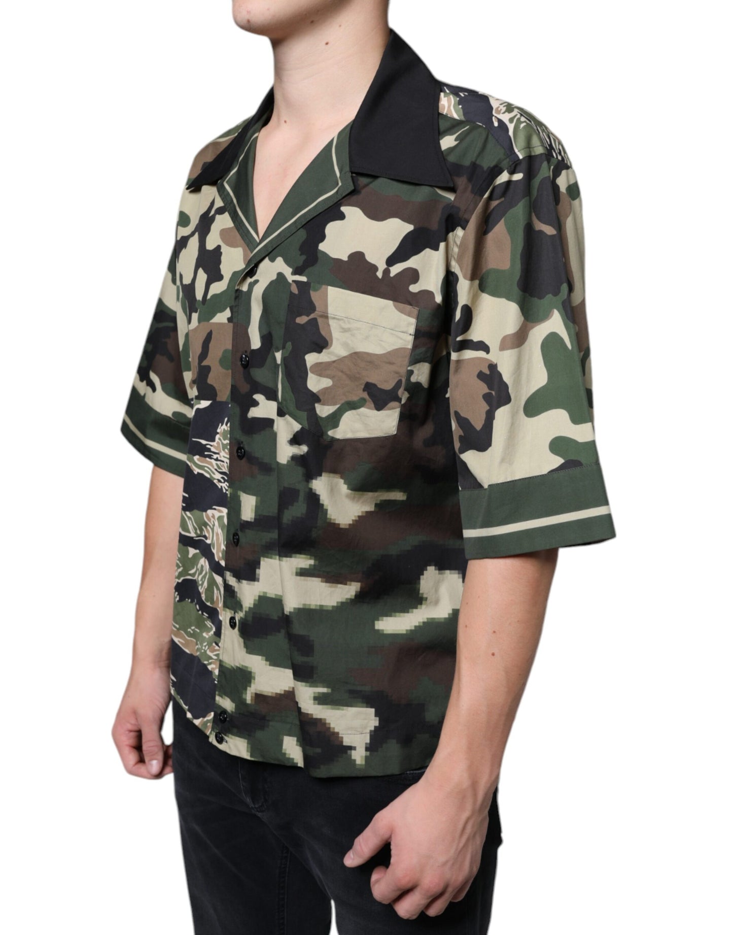 Dolce & Gabbana Multicolor Camouflage Button Down Men Casual Shirt by Dolce & Gabbana