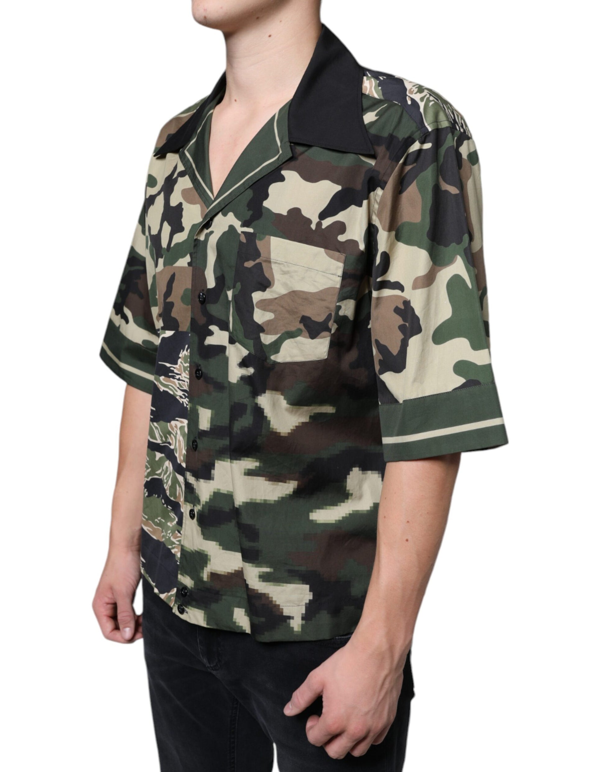 Dolce & Gabbana Multicolor Camouflage Button Down Men Casual Shirt by Dolce & Gabbana