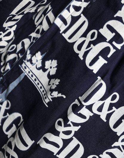 Dolce & Gabbana Blue Crown Logo Print Slim Fit Cotton Shirt by Dolce & Gabbana