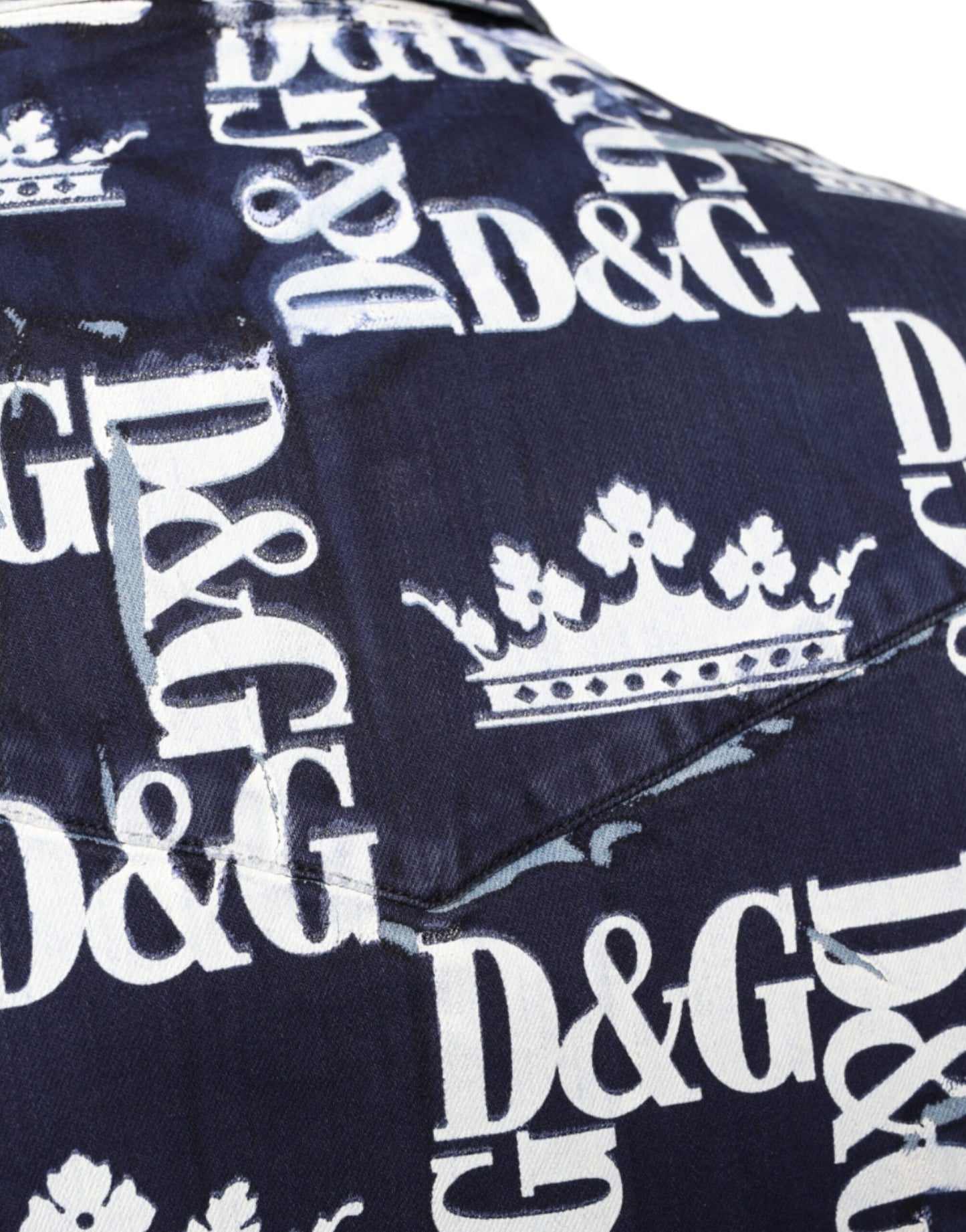 Dolce & Gabbana Blue Crown Logo Print Slim Fit Cotton Shirt by Dolce & Gabbana