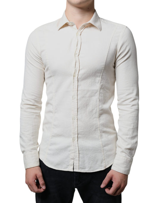 Chemise habillée homme AGLINI en coton blanc cassé avec col