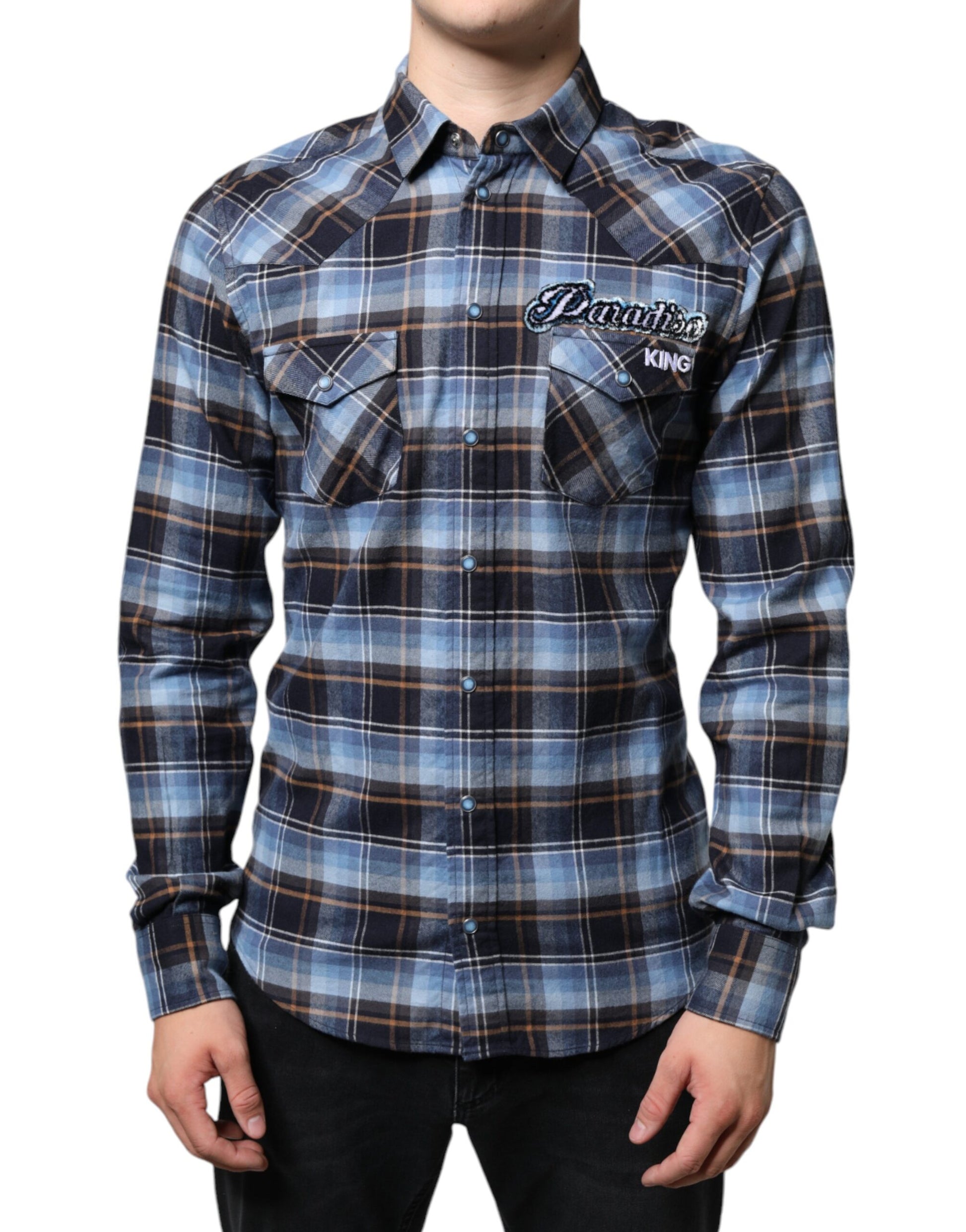 Dolce & Gabbana Multicolor Checkered Paradiso Patch Slim Fit Shirt by Dolce & Gabbana