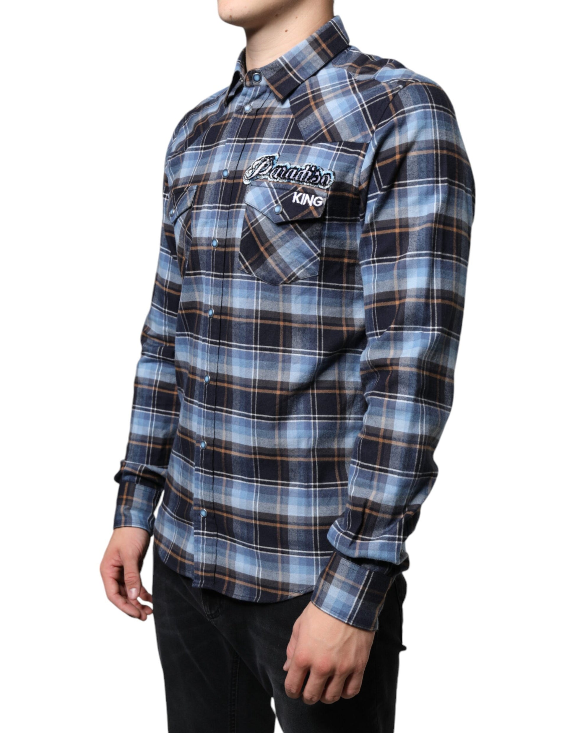 Dolce & Gabbana Multicolor Checkered Paradiso Patch Slim Fit Shirt by Dolce & Gabbana