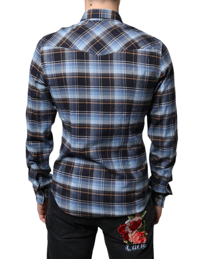 Dolce & Gabbana Multicolor Checkered Paradiso Patch Slim Fit Shirt by Dolce & Gabbana