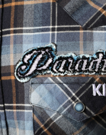 Dolce & Gabbana Multicolor Checkered Paradiso Patch Slim Fit Shirt by Dolce & Gabbana