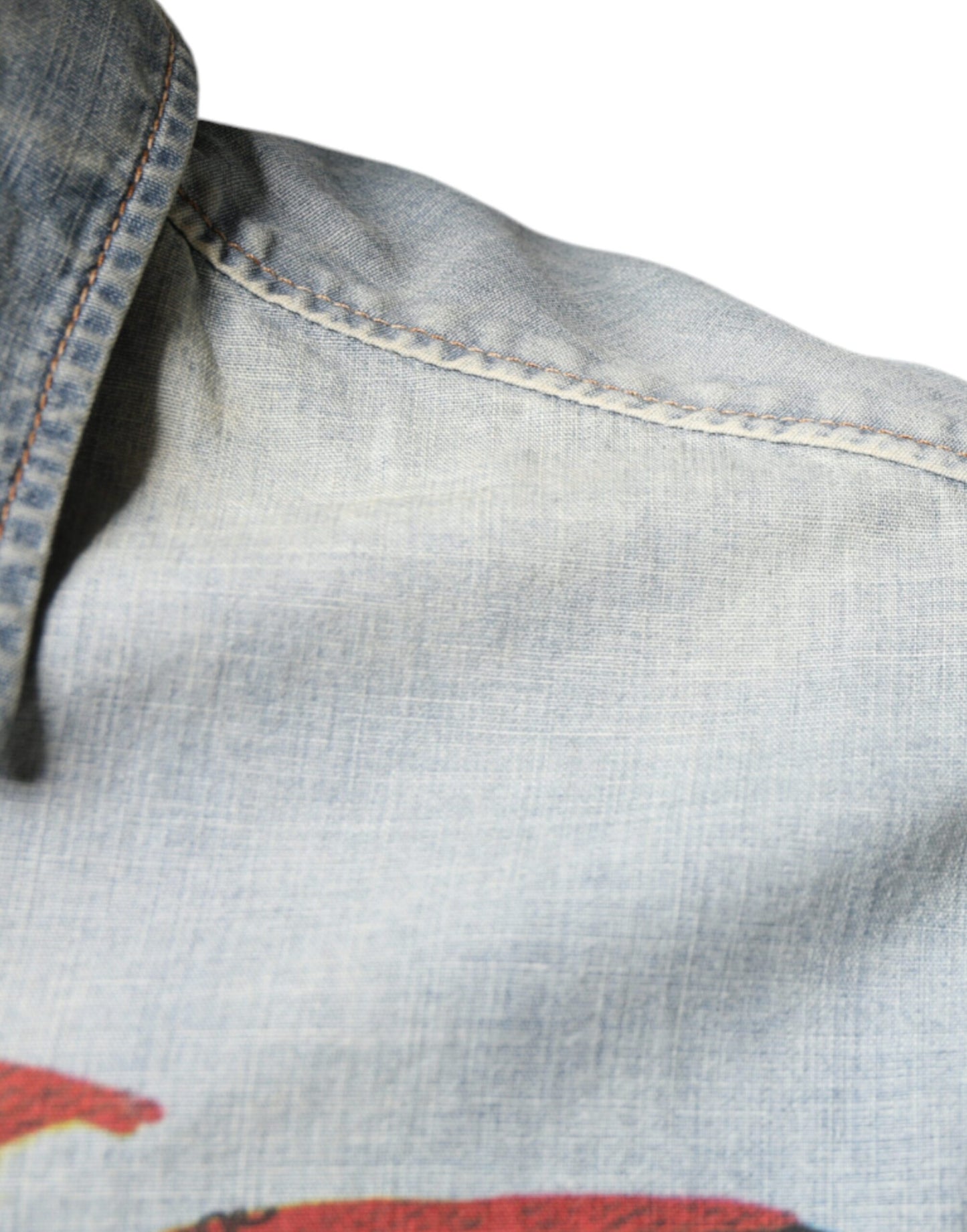 John Galliano Light Blue Printed Cotton Denim Long Sleeves Shirt by John Galliano