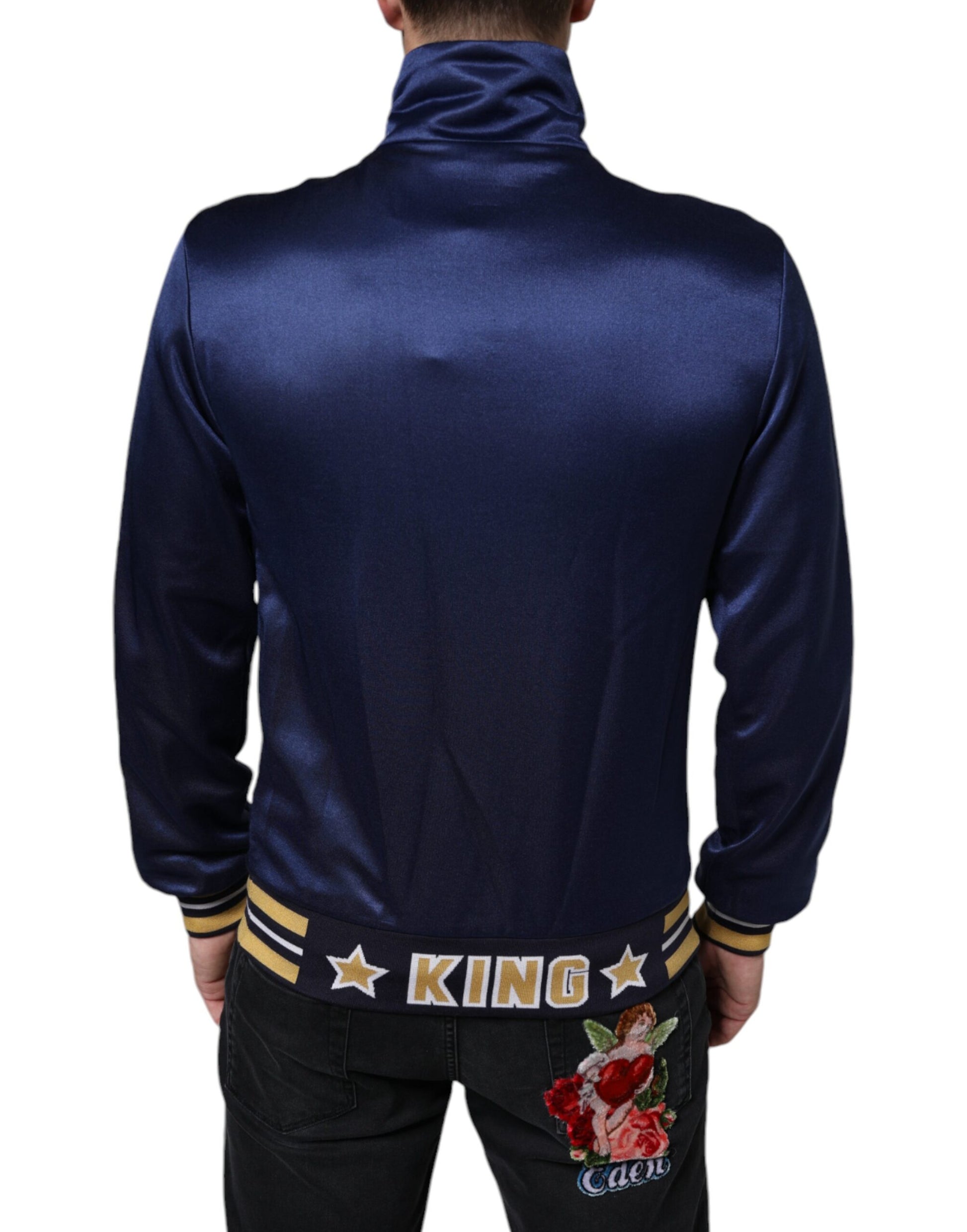 Dolce & Gabbana Blue Heraldic Patch Stripe King Bee Sweater by Dolce & Gabbana