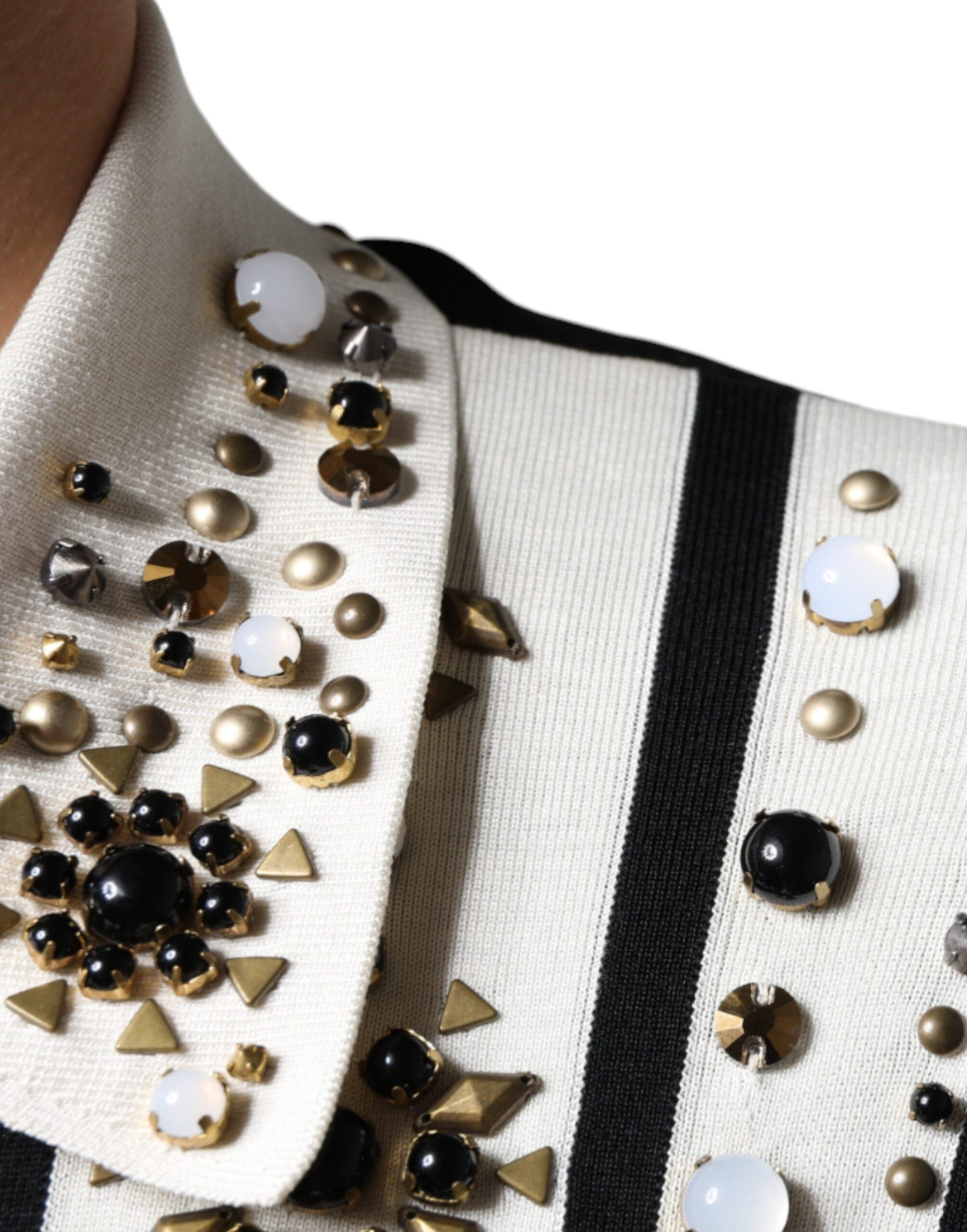 Dolce & Gabbana White Black Silk Studded Stone Crystal Shirt by Dolce & Gabbana