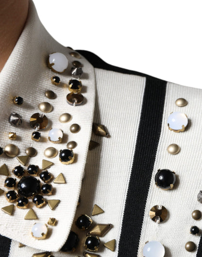 Dolce & Gabbana White Black Silk Studded Stone Crystal Shirt by Dolce & Gabbana