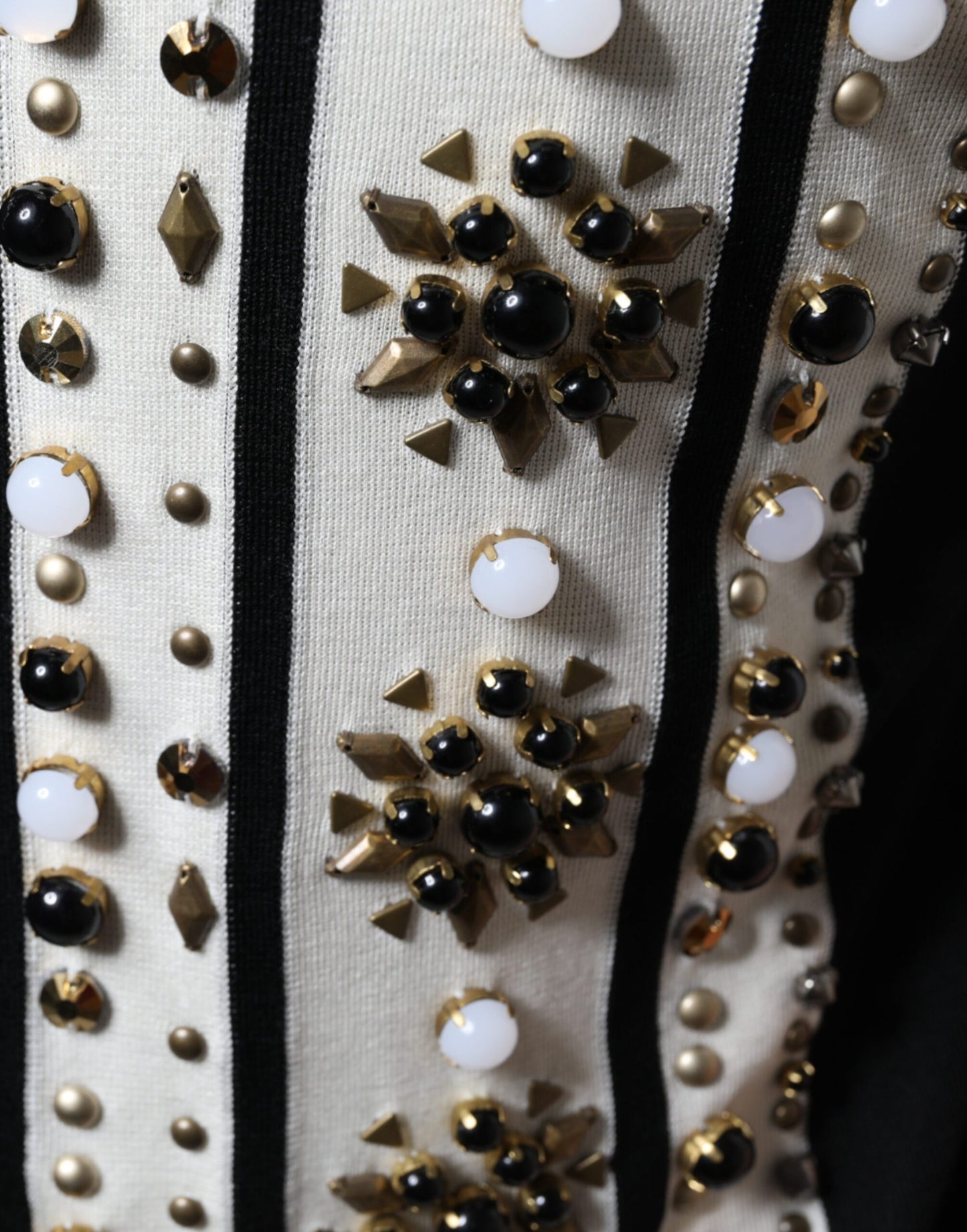 Dolce & Gabbana White Black Silk Studded Stone Crystal Shirt by Dolce & Gabbana