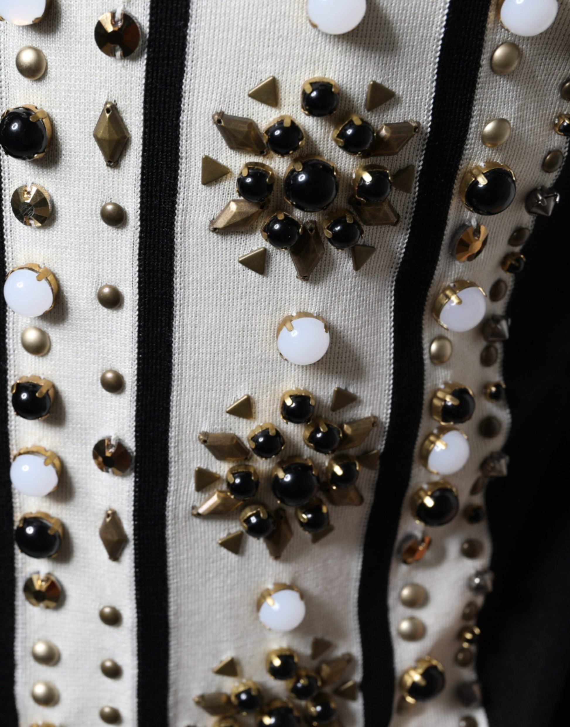 Dolce & Gabbana White Black Silk Studded Stone Crystal Shirt by Dolce & Gabbana
