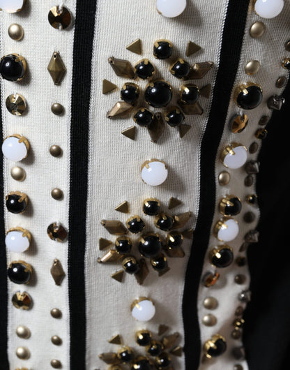 Dolce & Gabbana White Black Silk Studded Stone Crystal Shirt by Dolce & Gabbana
