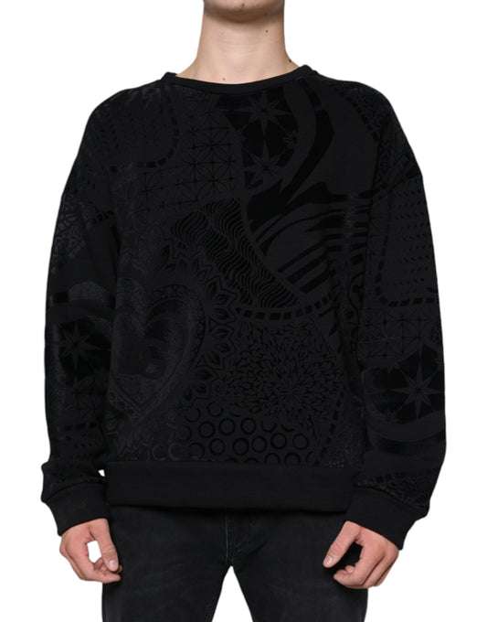 Dolce & Gabbana Black Printed Crew Neck Sweatshirt Sweater by Dolce & Gabbana