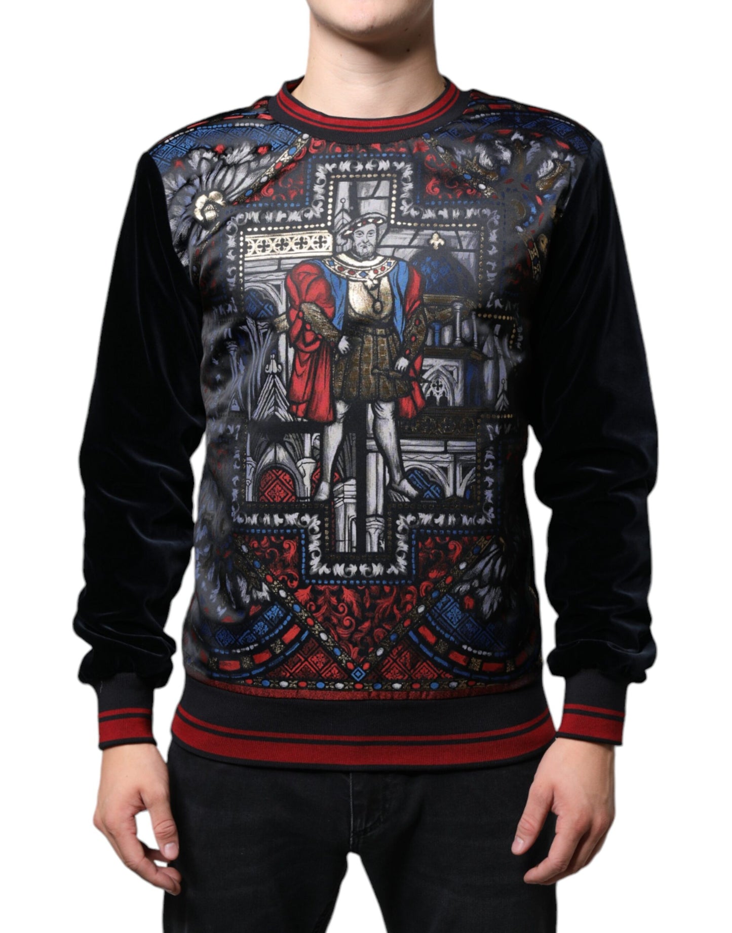 Dolce & Gabbana Multicolor Jacquard Crew Neck Sweatshirt Sweater by Dolce & Gabbana