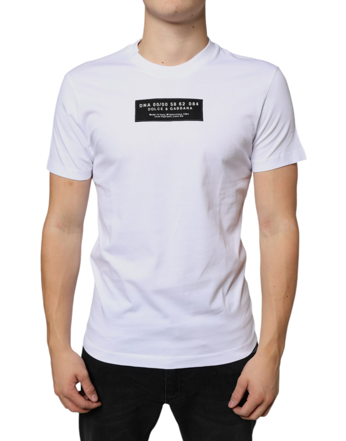 Dolce & Gabbana White Cotton DG Applique Casual T-shirt by Dolce & Gabbana