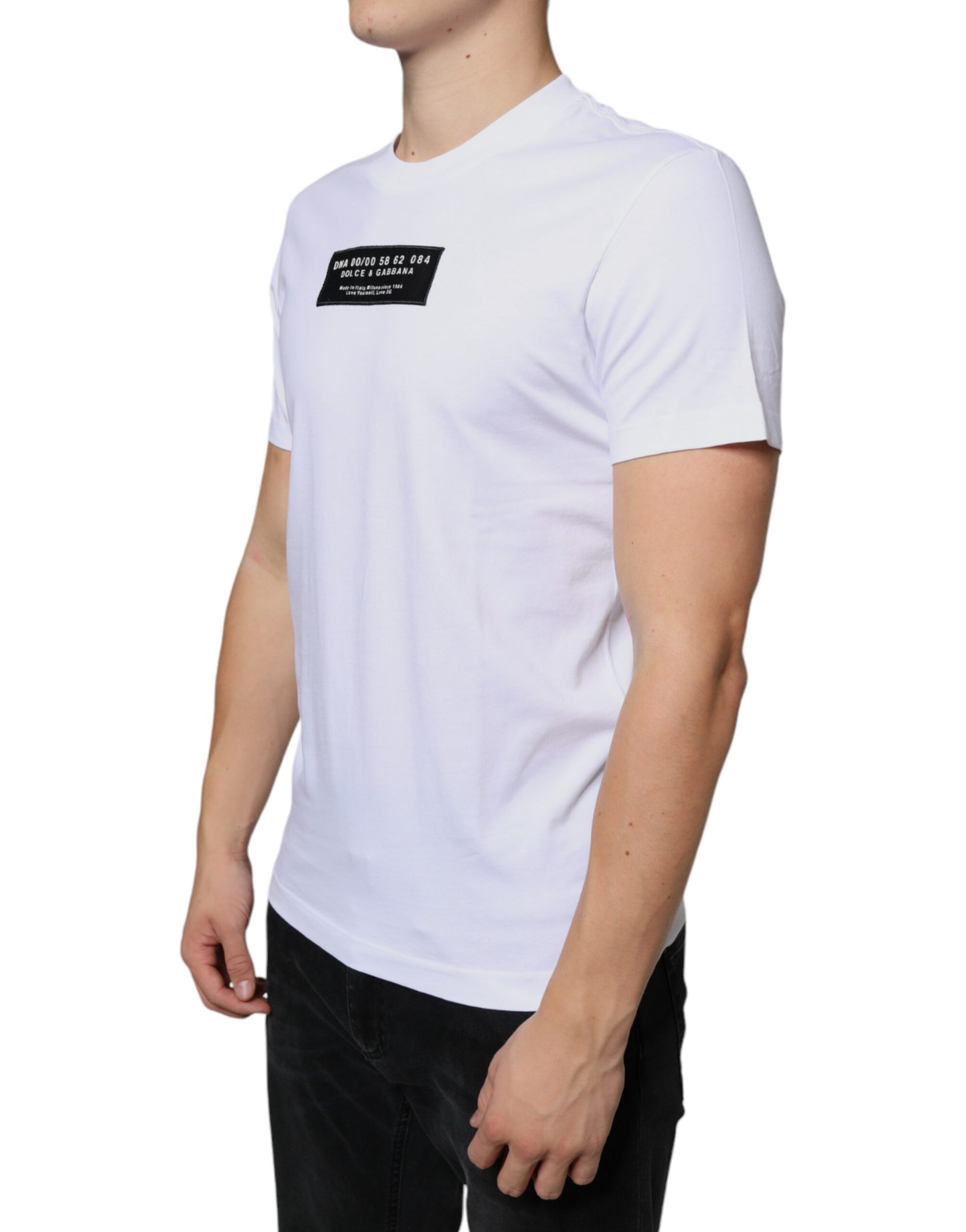 Dolce & Gabbana White Cotton DG Applique Casual T-shirt by Dolce & Gabbana