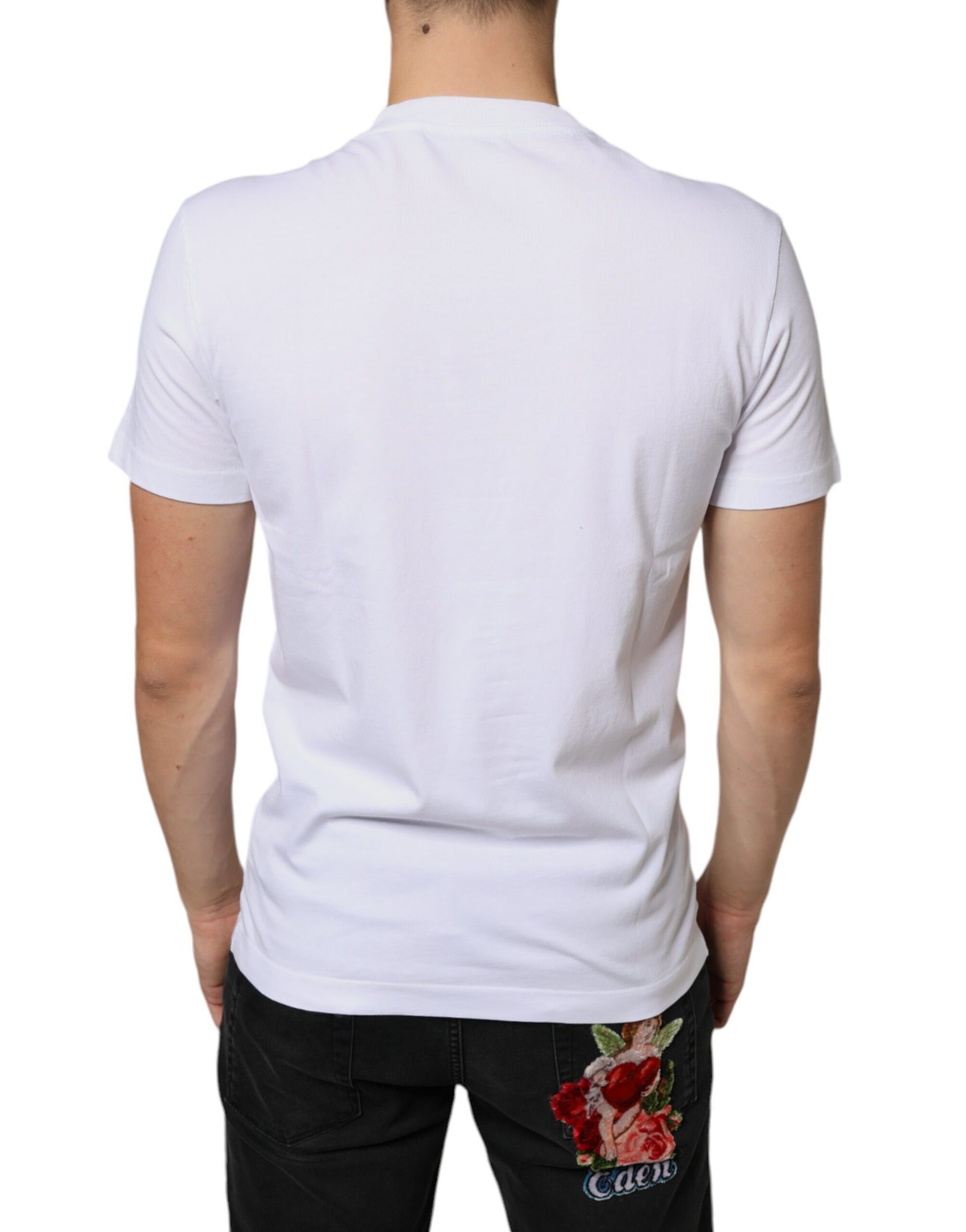 Dolce & Gabbana White Cotton DG Applique Casual T-shirt by Dolce & Gabbana