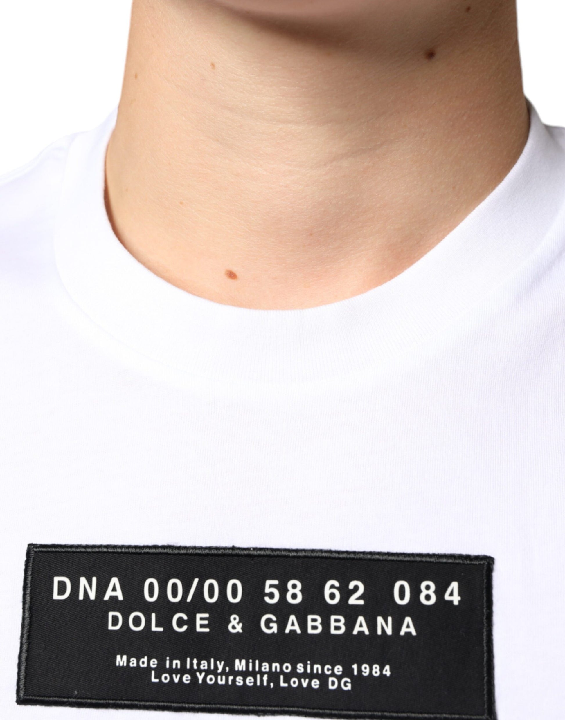 Dolce & Gabbana White Cotton DG Applique Casual T-shirt by Dolce & Gabbana
