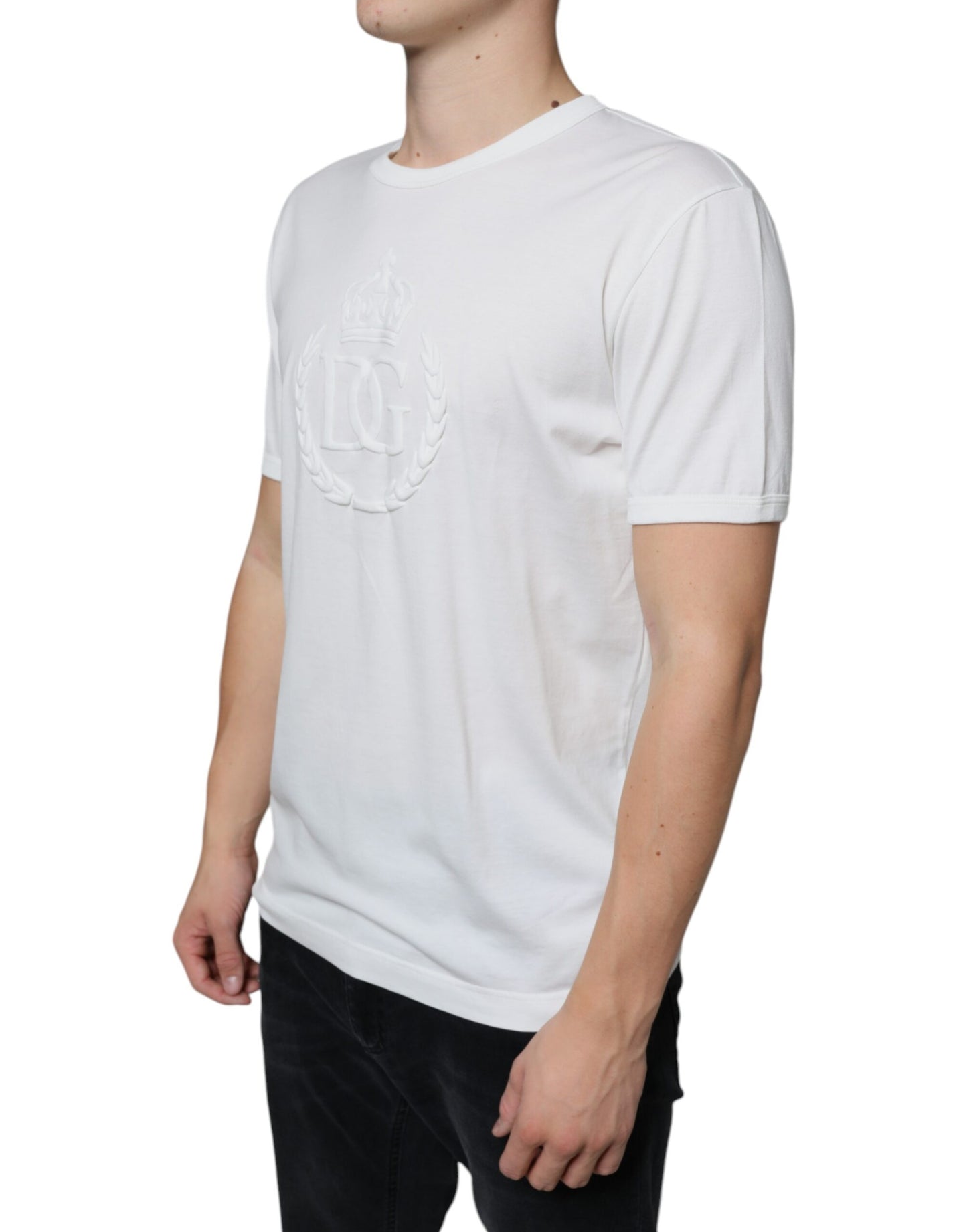 Dolce & Gabbana White Logo Embossed Cotton Crewneck T-shirt by Dolce & Gabbana