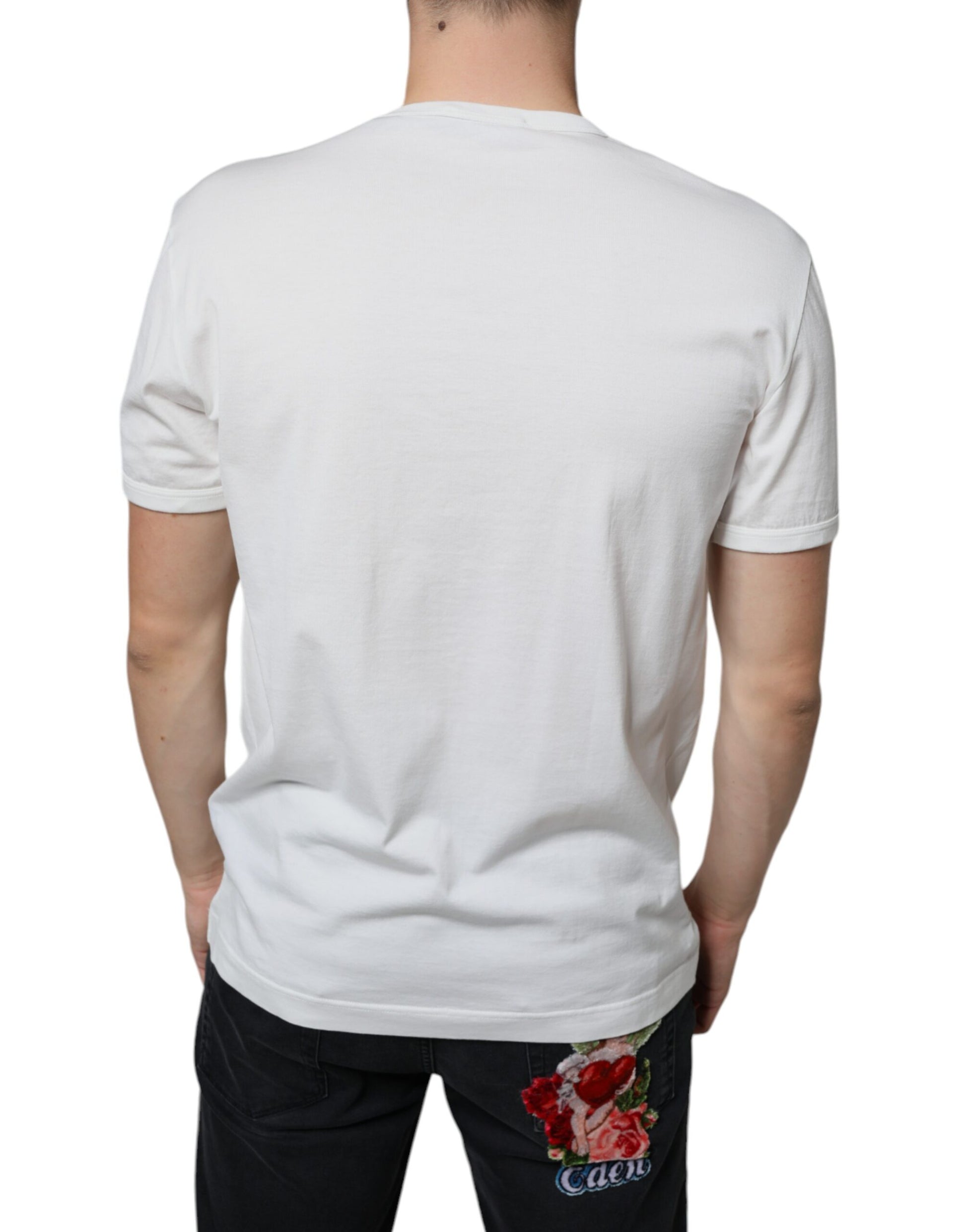 Dolce & Gabbana White Logo Embossed Cotton Crewneck T-shirt by Dolce & Gabbana