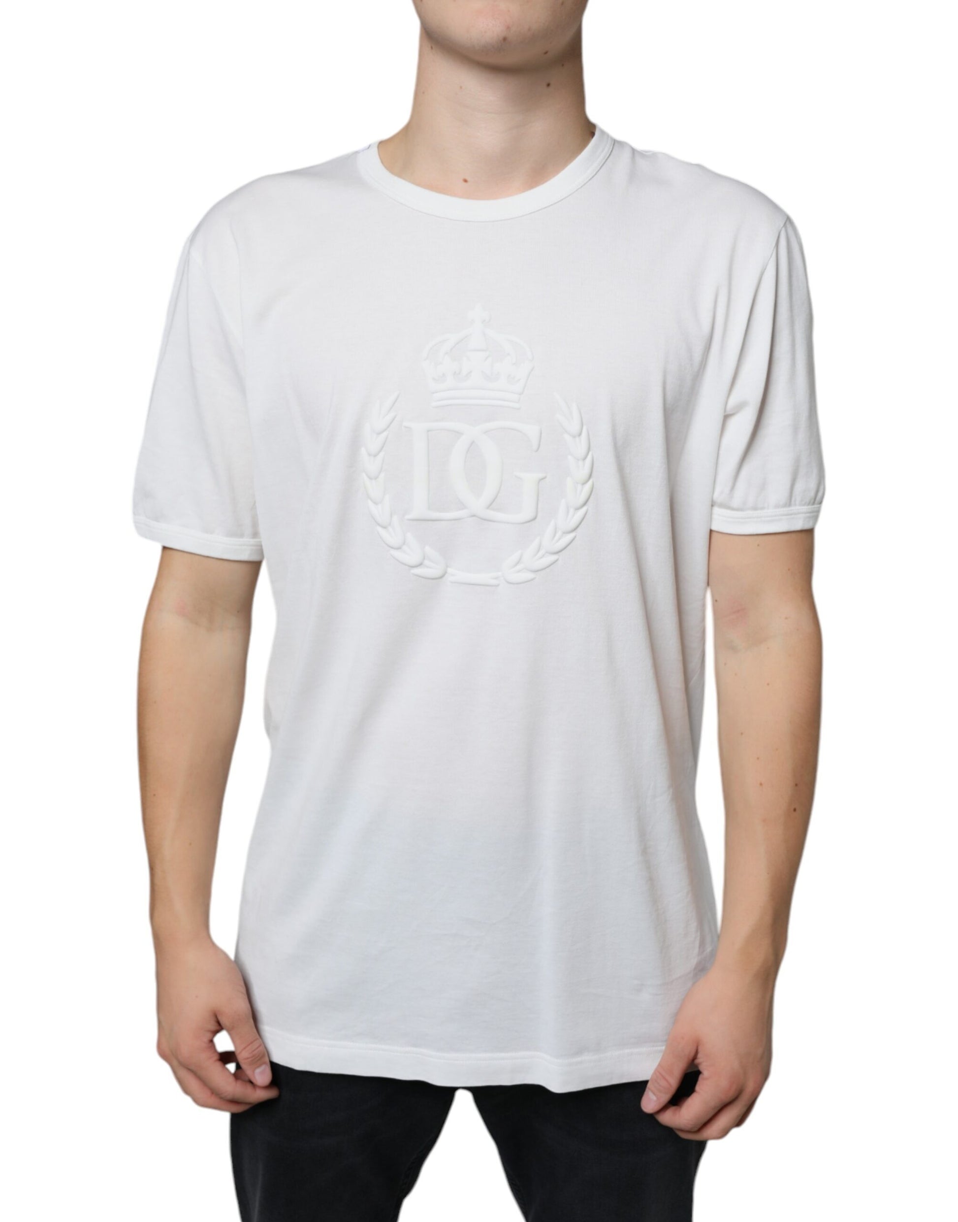 Dolce & Gabbana White Logo Embossed Cotton Crewneck T-shirt by Dolce & Gabbana