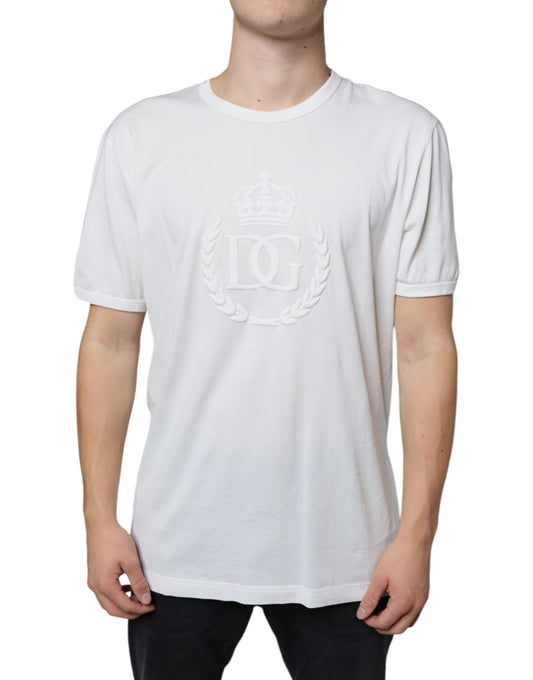 Dolce & Gabbana White Logo Embossed Cotton Crewneck T-shirt by Dolce & Gabbana