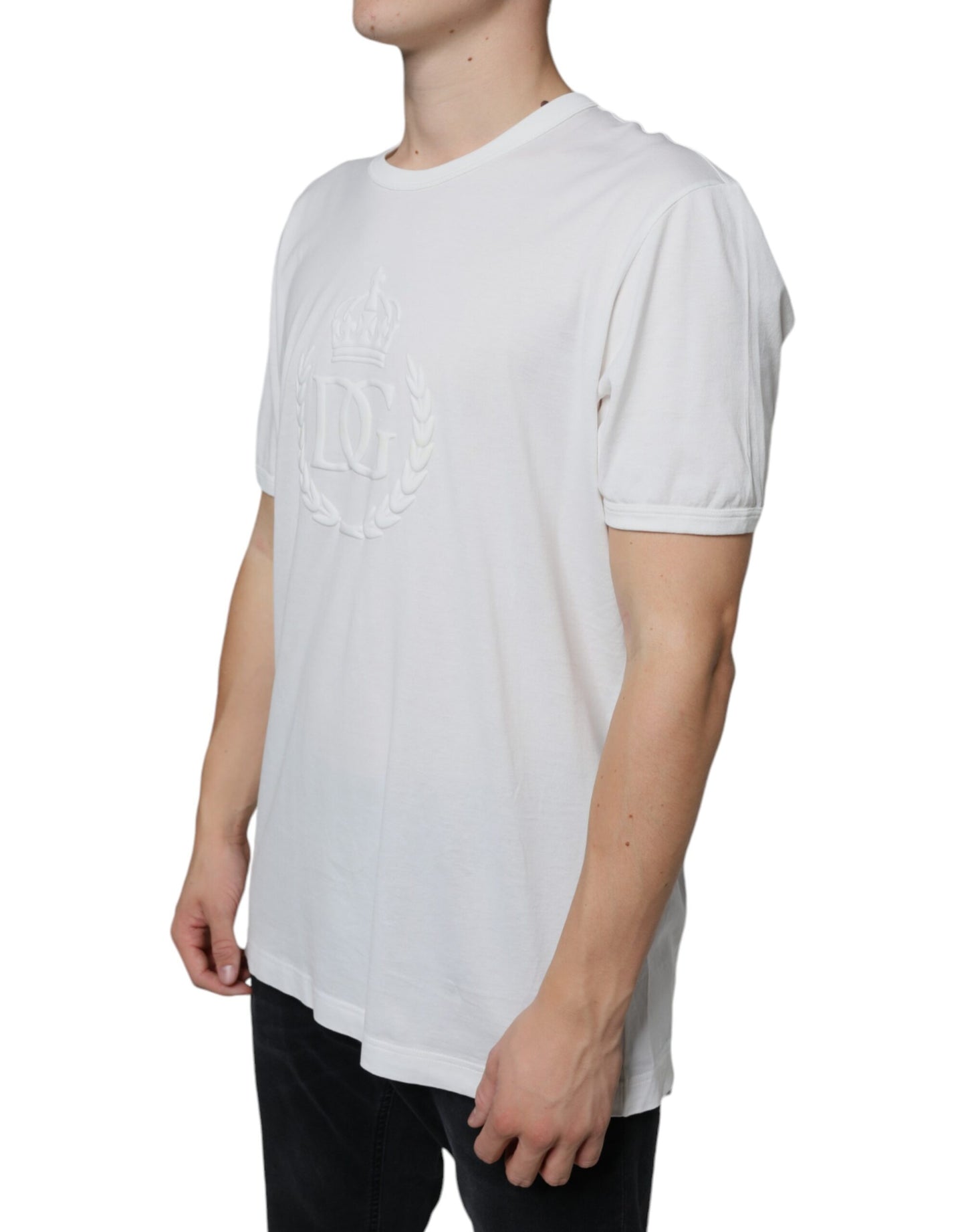 Dolce & Gabbana White Logo Embossed Cotton Crewneck T-shirt by Dolce & Gabbana