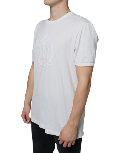 Dolce & Gabbana White Logo Embossed Cotton Crewneck T-shirt by Dolce & Gabbana