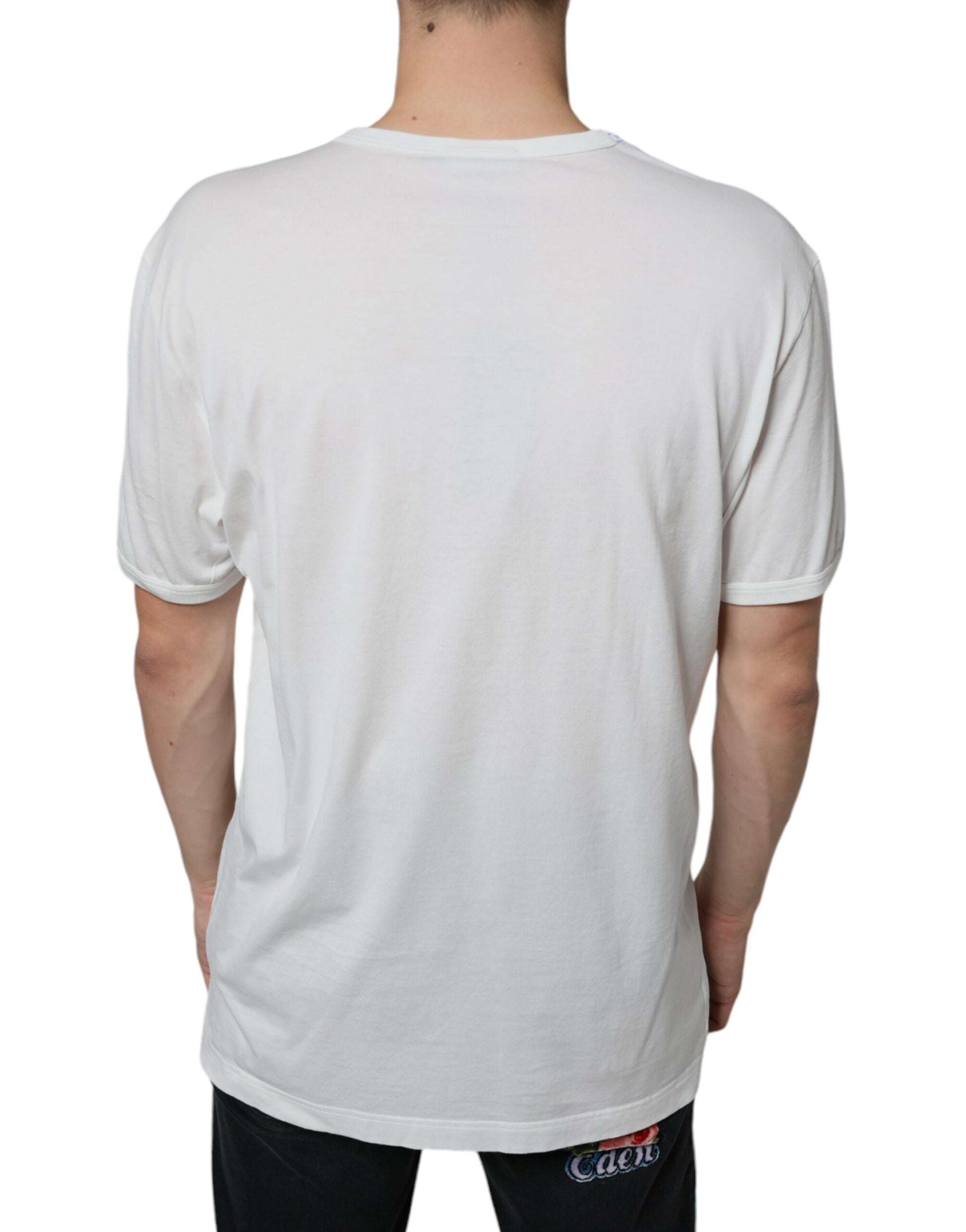 Dolce & Gabbana White Logo Embossed Cotton Crewneck T-shirt by Dolce & Gabbana