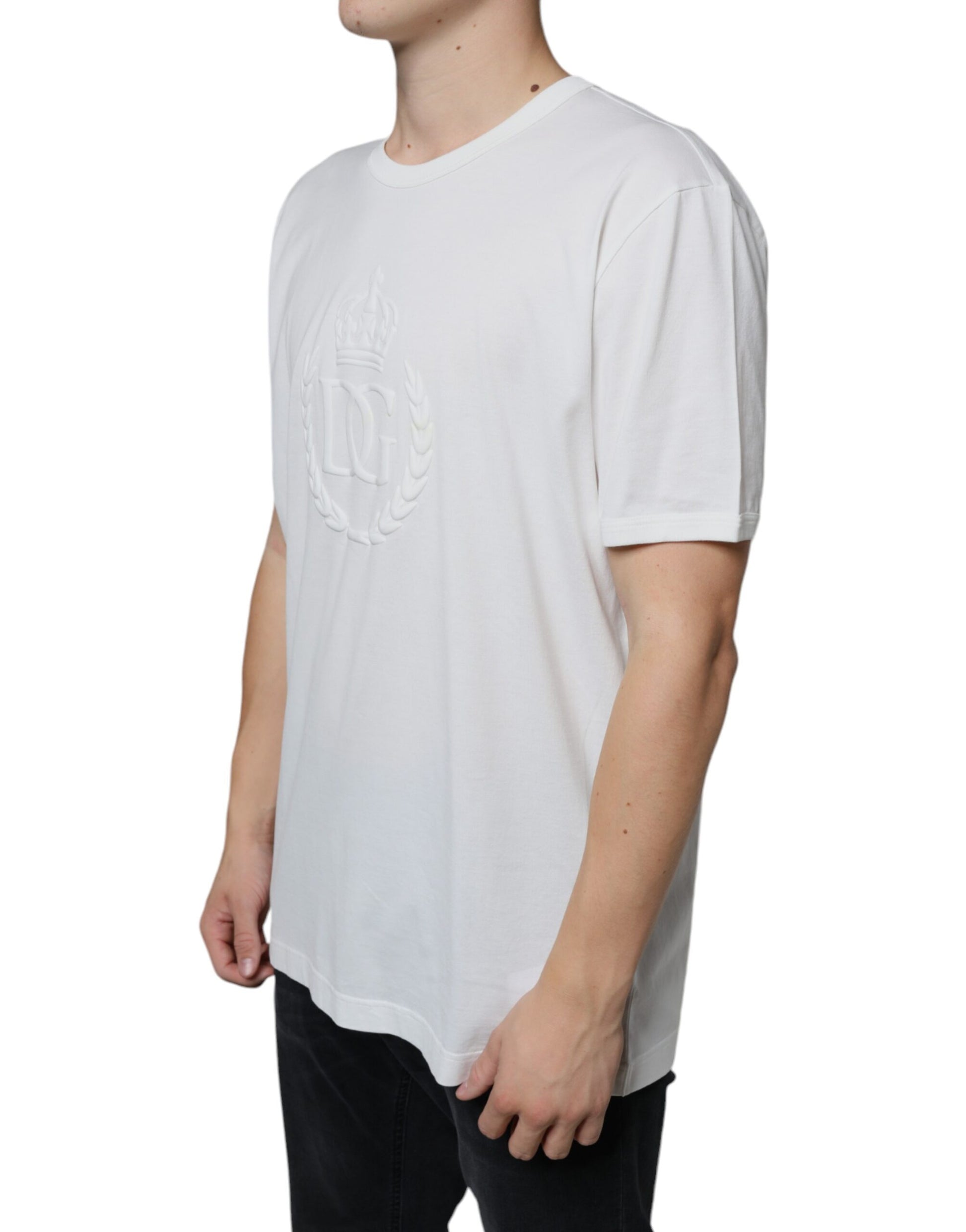 Dolce & Gabbana White Logo Embossed Cotton Crewneck T-shirt by Dolce & Gabbana