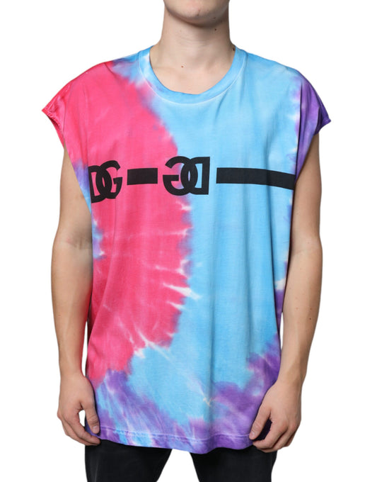 Dolce & Gabbana Multicolor Tie Dye Cotton Sleeveless T-shirt by Dolce & Gabbana