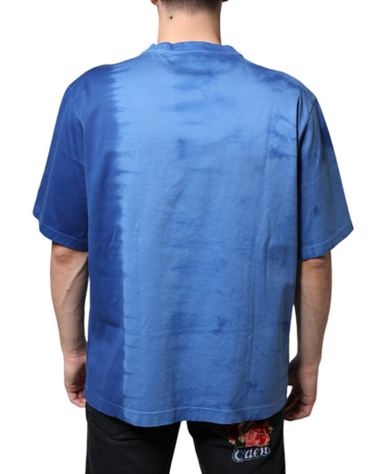 Dolce & Gabbana Blue Tie-Dye Peace Sign Cotton T-shirt by Dolce & Gabbana