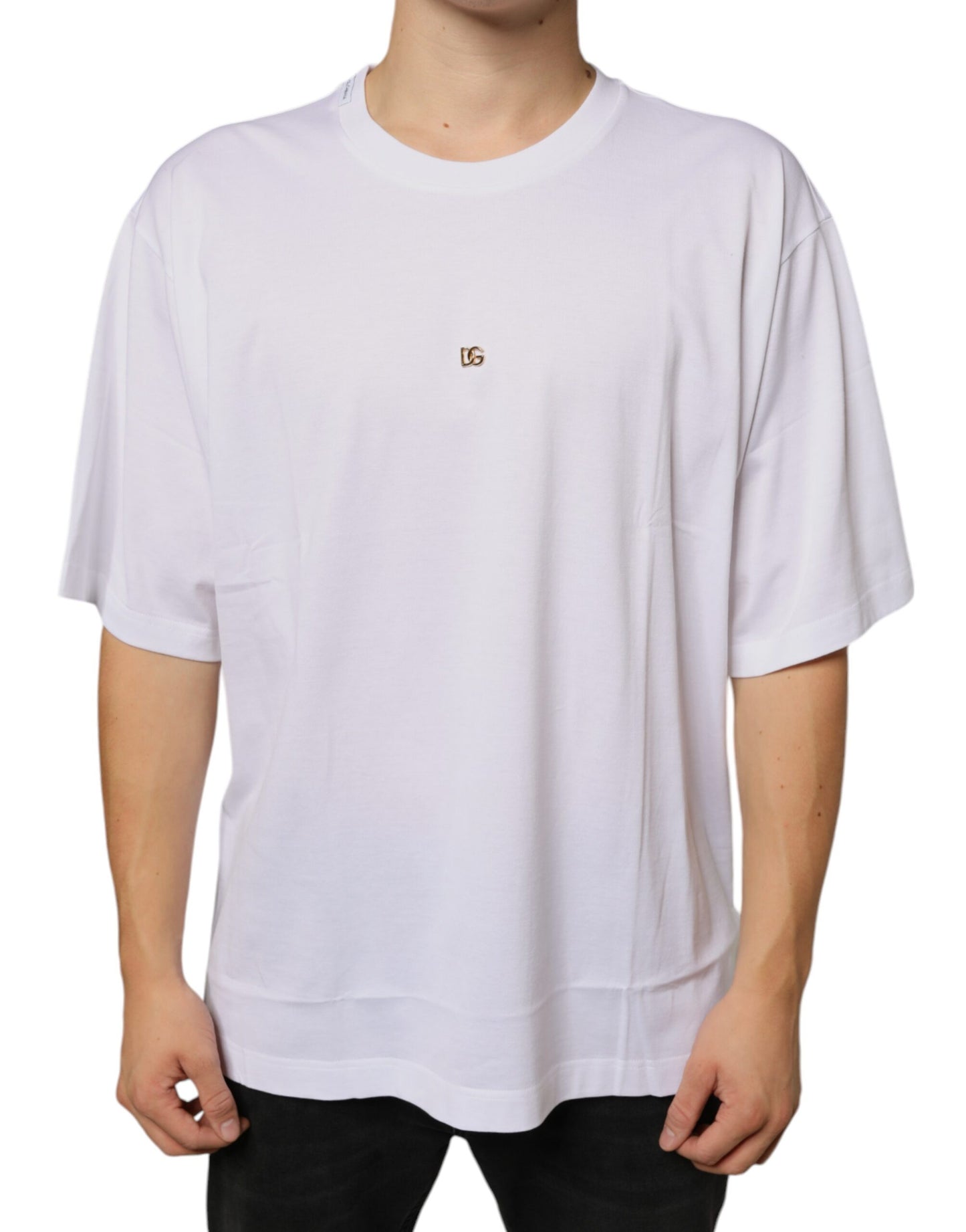 Dolce & Gabbana White Metal DG Logo Cotton Short Sleeves T-shirt by Dolce & Gabbana